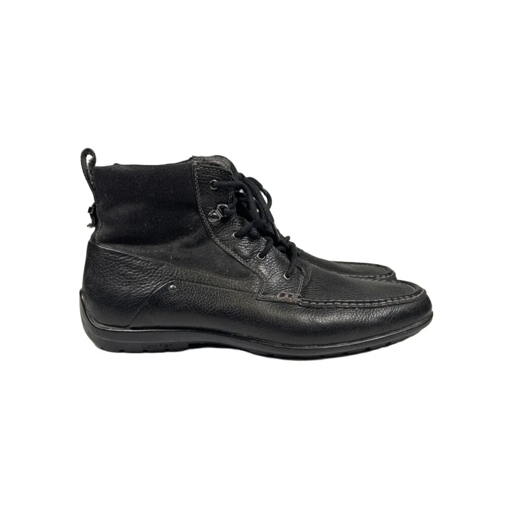 Calvin Klein Men's Black Leather Lace Up Square Toe Ankle Boots - 11